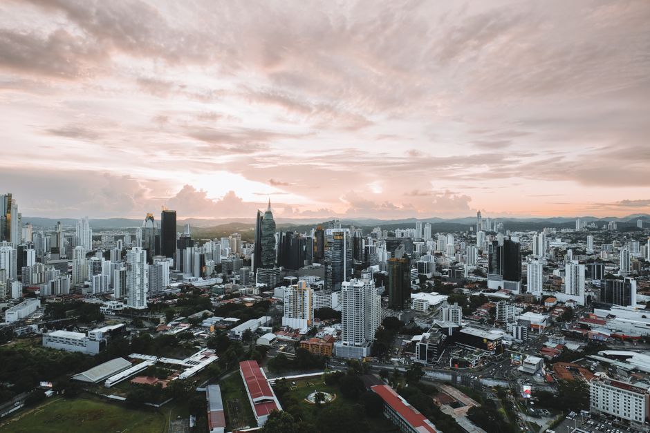 Looking across a city from a high vantage point